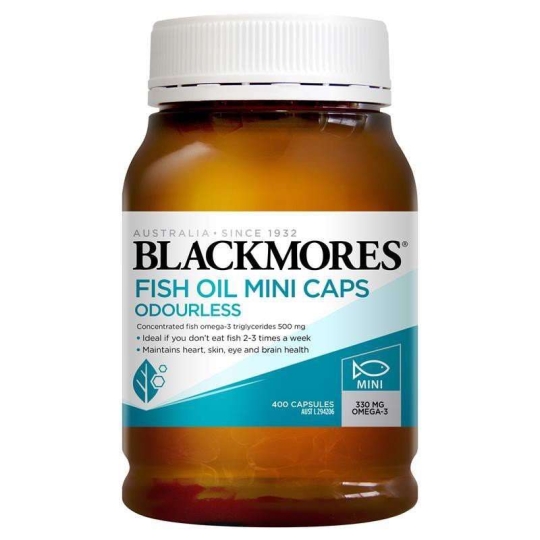 Viên uống dầu cá Blackmores Odourless Fish Oil Mini Caps 400 viên của Úc